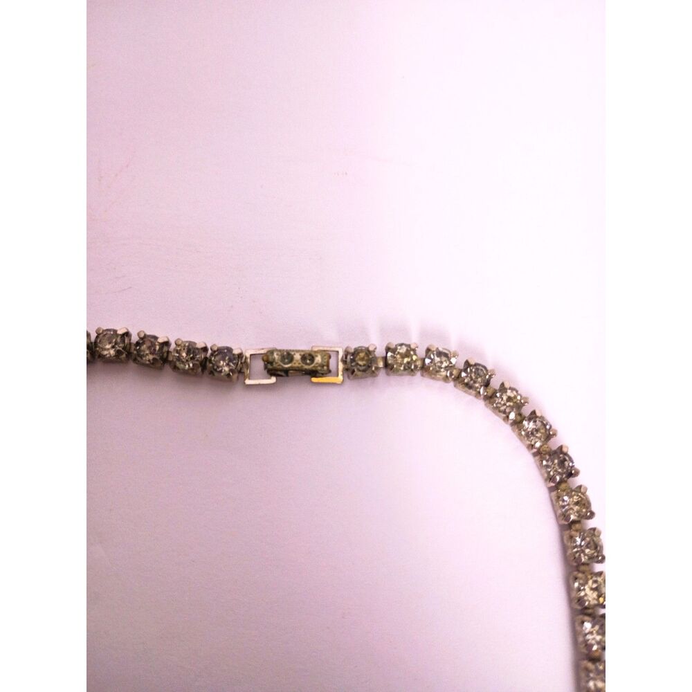 Vintage Clear Rhinestone Prong Set Stones in Silver Tone Fringe Collar Necklace - Picture 5 of 7